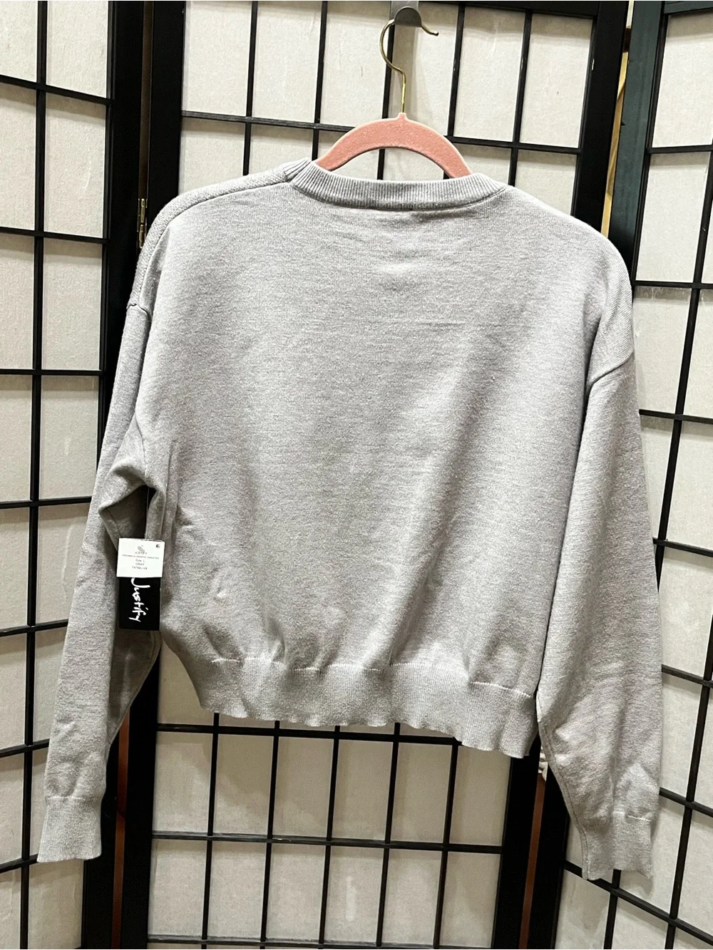 Justify Gray Sweater with Blue Bow Puppy Motif women SIZE S